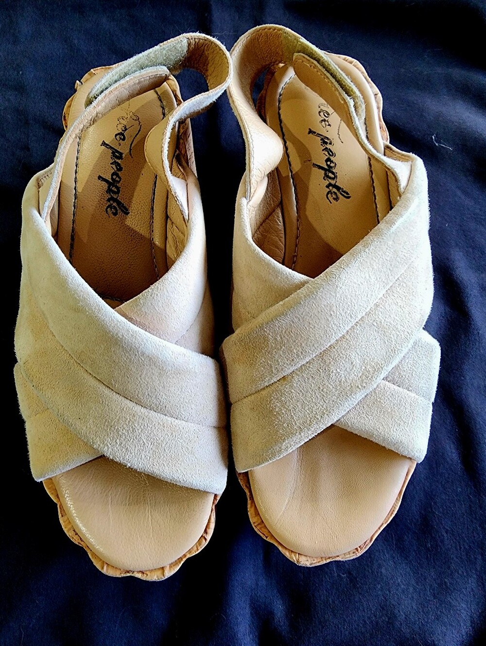 FREE PEOPLE | Beige Suede Crisscross Cork Platform Sandals | Size US Womens 8.5 - Picture 6 of 9
